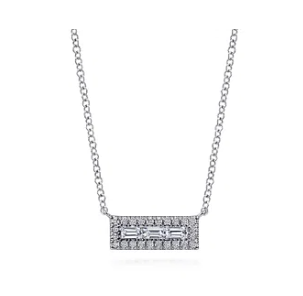 14Kt White Gold Baguette and Round Diamond Rectangle Necklace by Gabriel & Co.
