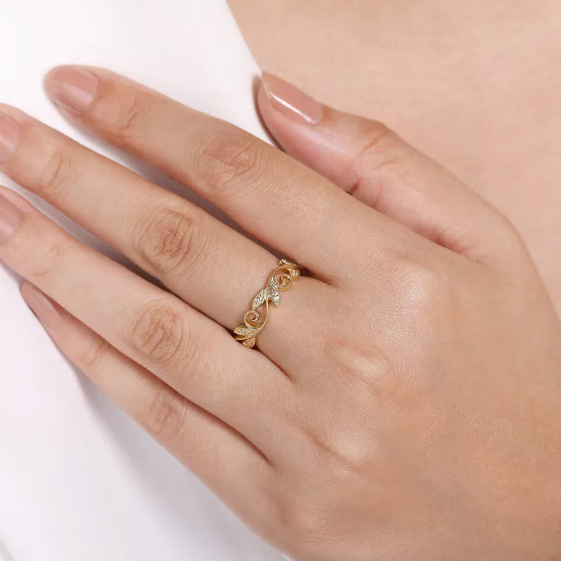 14K YELLOW Gold Scrolling Floral Diamond Ring by Gabriel & Co.