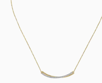 Bar Necklace Curved 14K White and Yellow Gold Diamond 0.3ct Bujukan by Gabriel