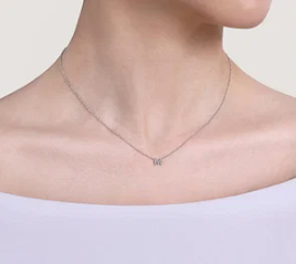 14K White Gold Diamond M Initial Pendant Necklace by Gabriel & Co.