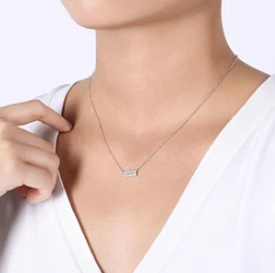 14Kt White Gold Baguette and Round Diamond Rectangle Necklace by Gabriel & Co.