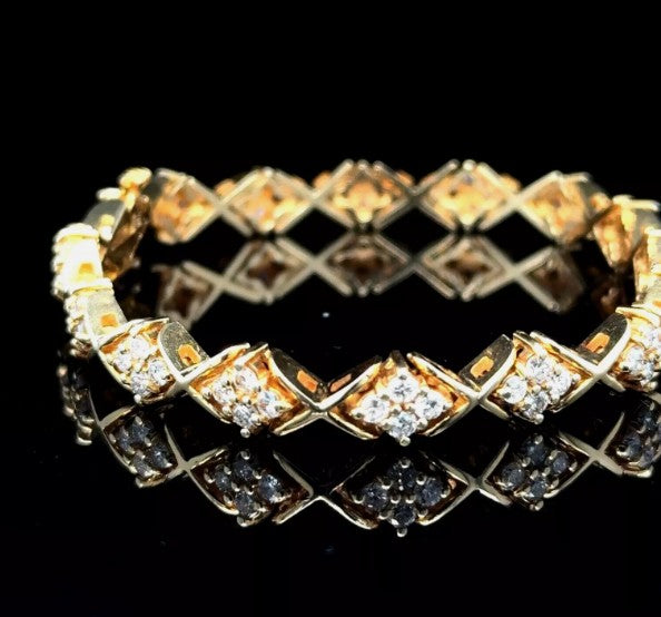 Vintage Estate 14k Yellow Gold Elegant Diamond Bracelet