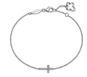 14K White Gold Diamond Cross Chain Bracelet by Gabriel