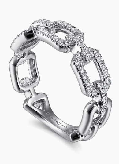 14K White Gold Pave Diamond Chain Link Ring Band by Gabriel