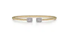 14K Yellow Gold Beaded Diamond Open Cuff Bangle Bracelet-Bujukan by Gabriel