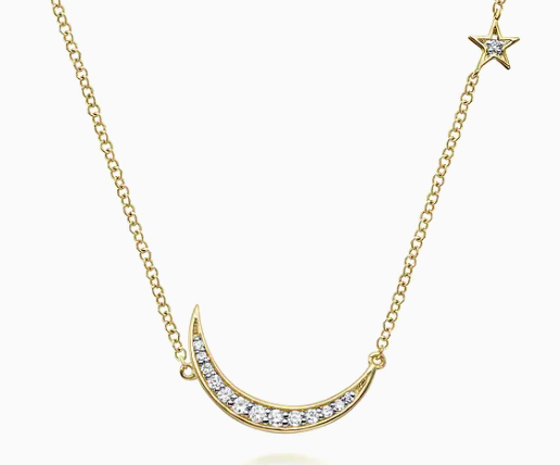14K Yellow Gold Diamond Moon Pendant Necklace by Gabriel & Co.