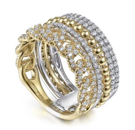 14K White-Yellow Gold Bujukan Diamond Easy Stackable Ring by Gabriel