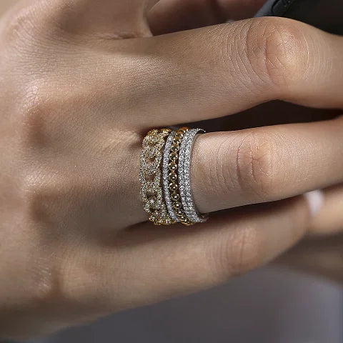 14K White-Yellow Gold Bujukan Diamond Easy Stackable Ring by Gabriel