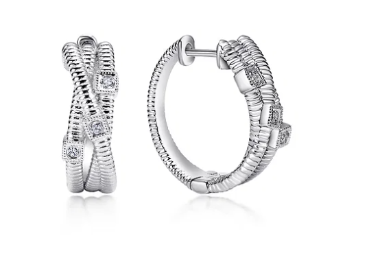Sterling Silver 15mm Twisting Diamond Huggies by Gabriel