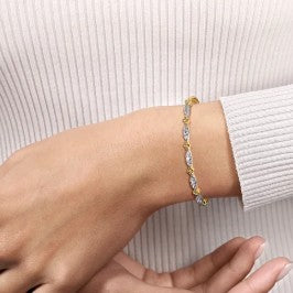 14K White & Yellow Gold Bujukan Beads and Diamond Station Split Bangle Bracelet