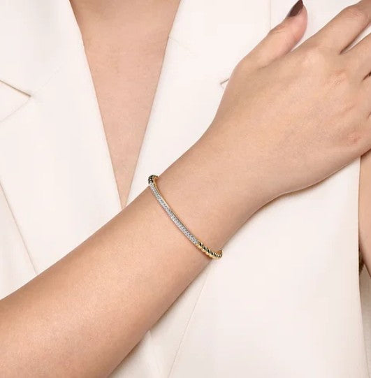 14K Yellow Gold Bujukan Bead Bangle with Diamonds