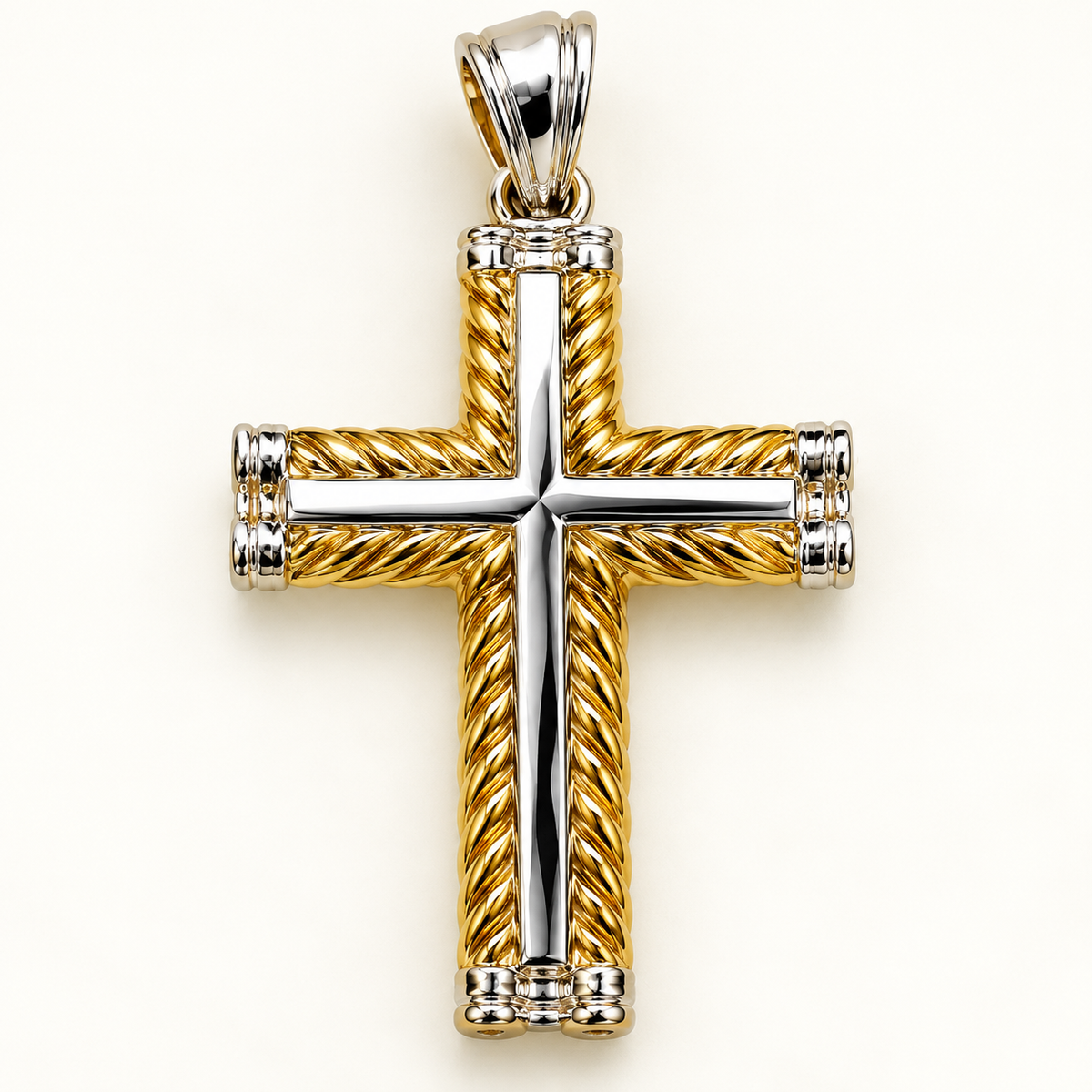 14K Two-Tone Gold Rope Cross Pendant