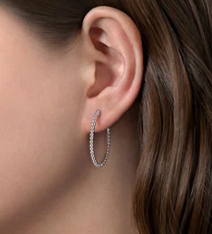 925 Sterling Silver Bujukan Oval Classic 30mm Hoop Earrings by Gabriel