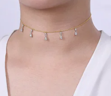 18 inch 14K Yellow White Gold Pear Shaped Diamond Station Choker Necklace by Gabriel