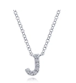 14K White Gold Diamond J Initial Pendant Necklace by Gabriel & Co.