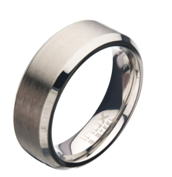 8mm Matte Finish Stainless Steel Beveled Comfort Fit Ring by INOX
