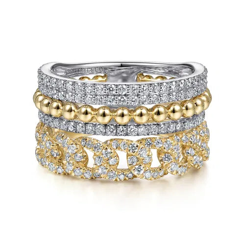 14K White-Yellow Gold Bujukan Diamond Easy Stackable Ring by Gabriel