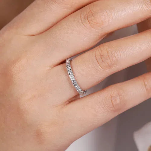 14K White Gold Baguette and Round Diamond Stackable Ring by Gabriel