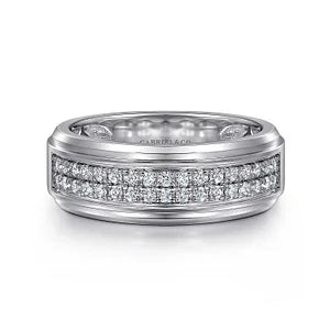 14K White Gold Diamond Mens Wedding Ring in Sand Blast Finish by Gabriel