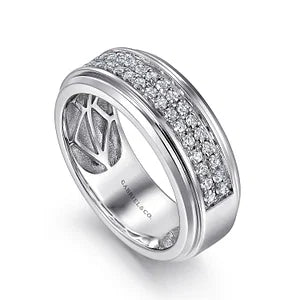 14K White Gold Diamond Mens Wedding Ring in Sand Blast Finish by Gabriel