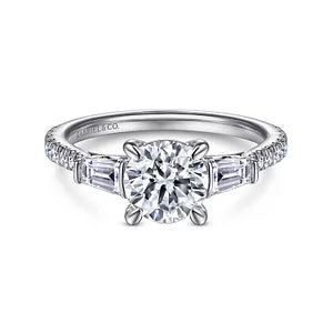 14K White Gold Round 3 Stone Diamond Channel Set Engagement Ring by Gabriel
