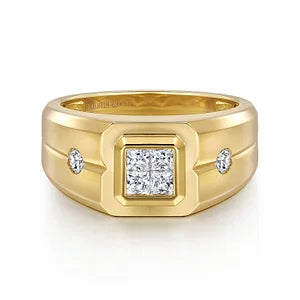 14K Yellow Gold Diamond Mens Engagement Ring in Sand Blast Finish by Gabriel