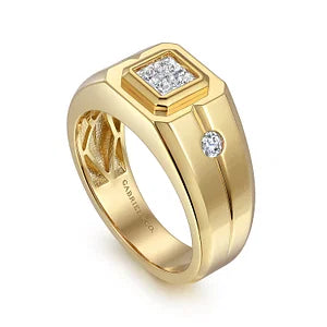 14K Yellow Gold Diamond Mens Engagement Ring in Sand Blast Finish by Gabriel