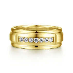 14K Yellow Gold Diamond Mens Wedding Ring in Satin Finish by Gabriel