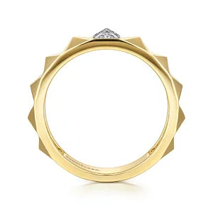 14K Yellow Gold Pyramid Band with Pave Diamond Station by Gabriel