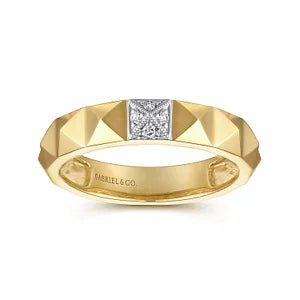 14K Yellow Gold Pyramid Band with Pave Diamond Station by Gabriel