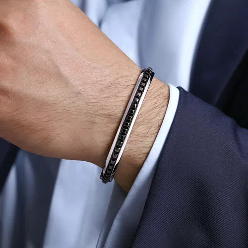 Sterling Silver Open Cuff Bracelet with Black Grommets by Gabriel & Co.