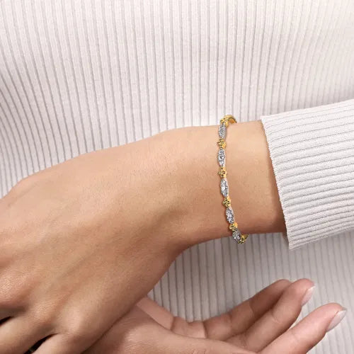 Beaded Bangle Bracelet Cuff 14K White and Yellow Gold Diamond 0.75ct Bujukan by Gabriel & Co.