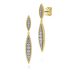 14K Yellow-White Gold Graduating Marquise Shape Diamond Stud Earrings by Gabriel