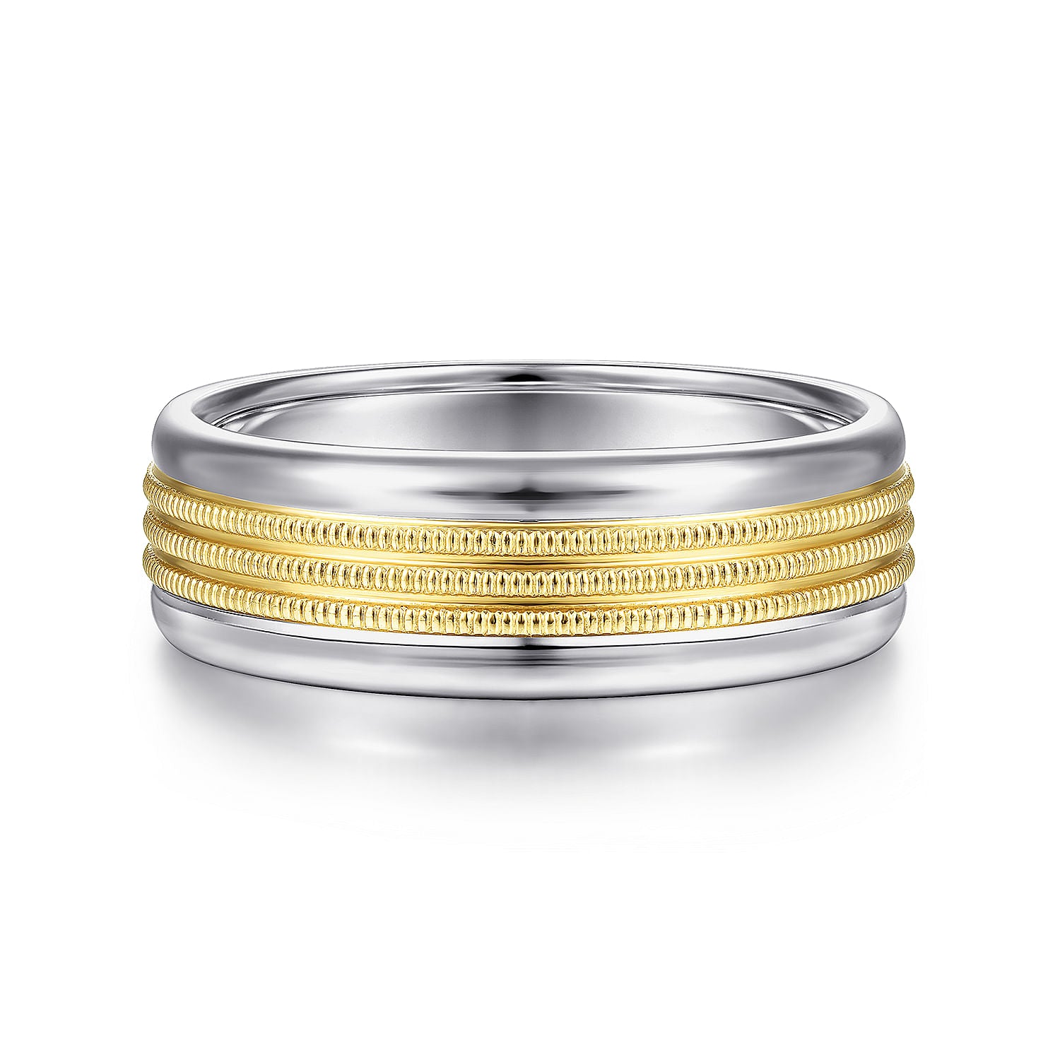 14K White-Yellow Gold 7mm - Two Tone Men's Wedding Band in High Polished Finish