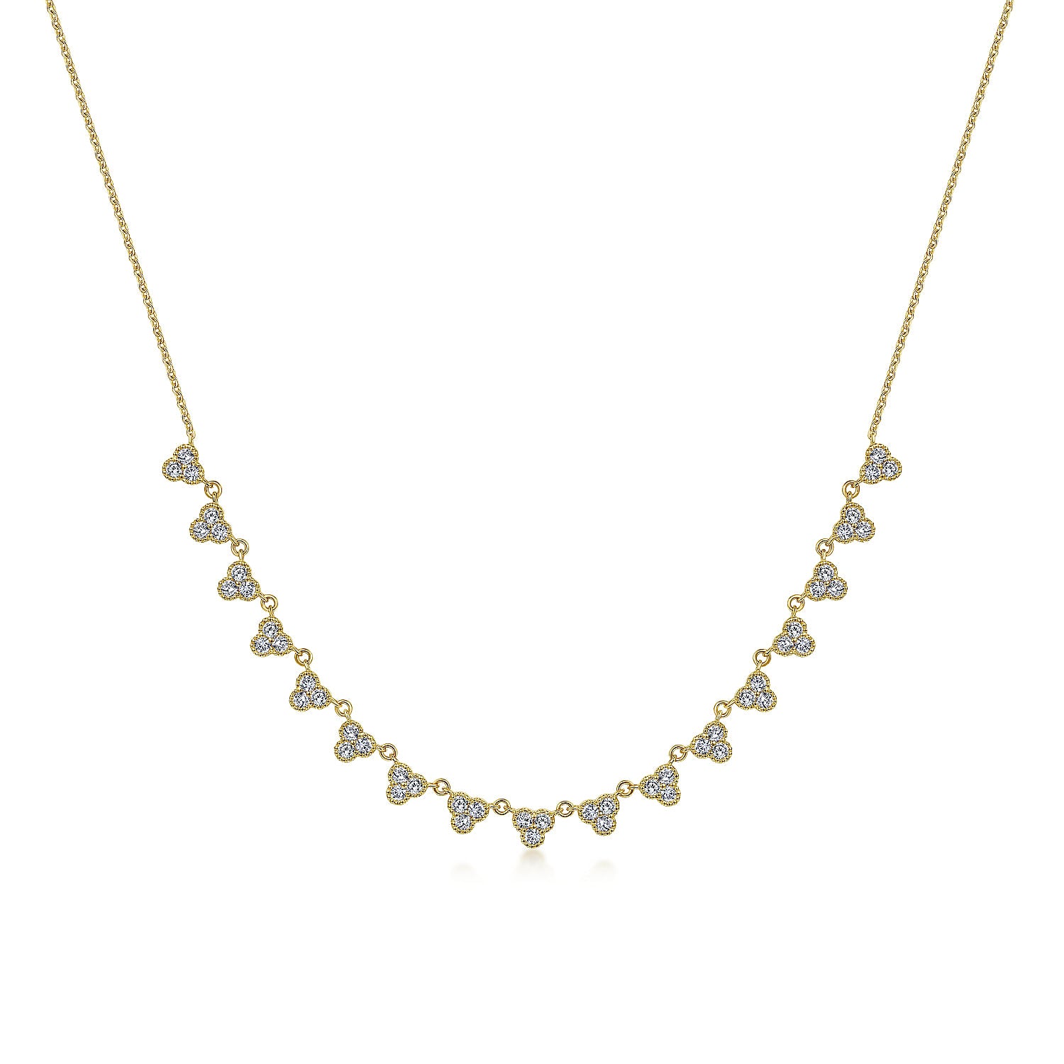 18 inch 14K Yellow Gold Scalloped Diamond Choker Necklace