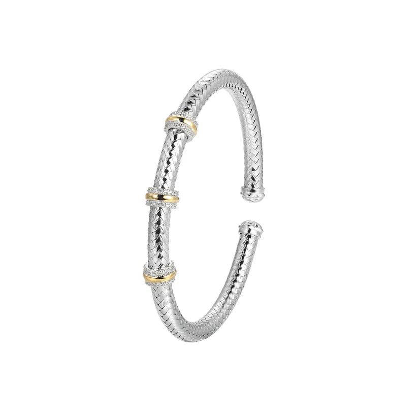 Sterling Silver New Mesh 2 Cubic Zirconia Station Cuff Bracelet Inner Circumference by Charles Garnier