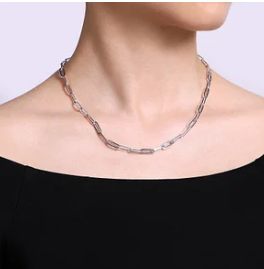 925 Sterling Silver Paper Clip Chain Necklace by Gabriel