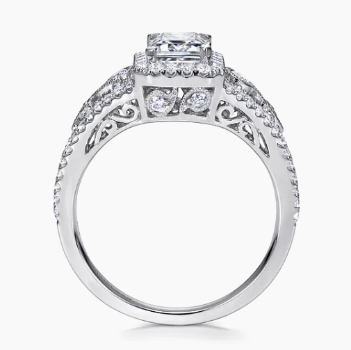 Marlena - Vintage Inspired 14K White Gold Emerald Halo Diamond Engagement Ring by Gabriel
