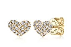 14Kt Yellow Gold Heart Shaped Pave Diamond Stud Earrings by Gabriel