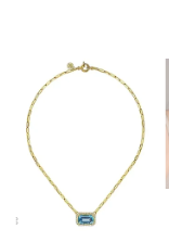 14K Yellow Gold Diamond and Blue Topaz Emerald Cut Necklace With Flower Pattern Gallery by Gabriel & Co.
