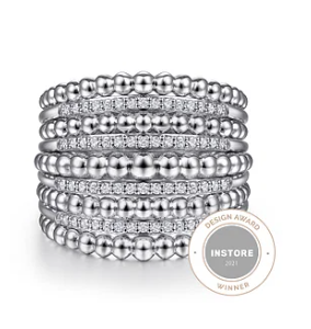 925 Sterling Silver White Sapphire Bujukan Wide Band Ring by Gabriel