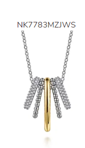 925 Sterling Silver and 14K Yellow Gold Bujukan and White Sapphire Multiple Row Pendant Necklace by Gabriel & Co.