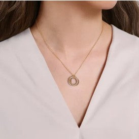 14K Yellow-White Gold Diamond Pave and Twisted Rope Interlocking Circles Necklace by Gabriel & Co.
