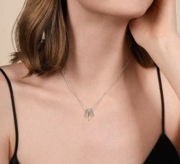 925 Sterling Silver and 14K Yellow Gold Bujukan and White Sapphire Multiple Row Pendant Necklace by Gabriel & Co.