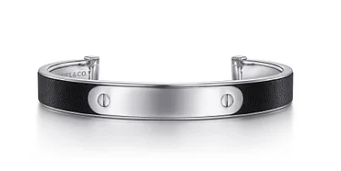 925 Sterling Silver and Leather ID Cuff Bracelet by Gabriel