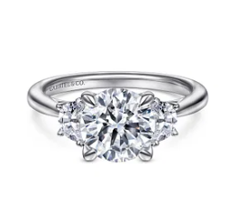 14K White Gold Round 3 Stone Diamond Engagement Ring by Gabriel