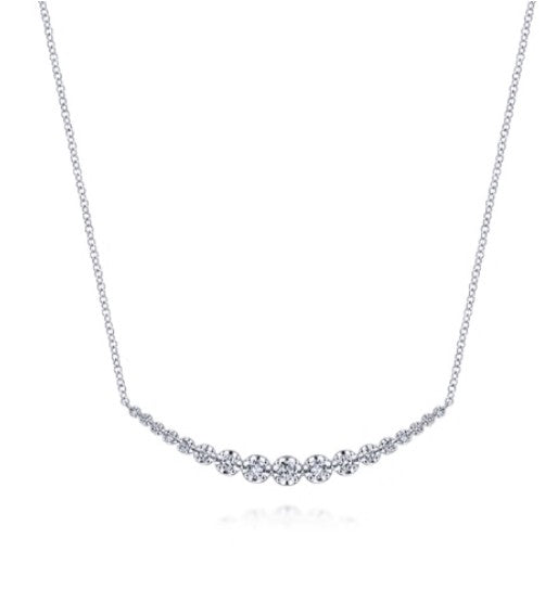 14K White Gold Diamond Curved Bar Necklace Gabriel & Co.