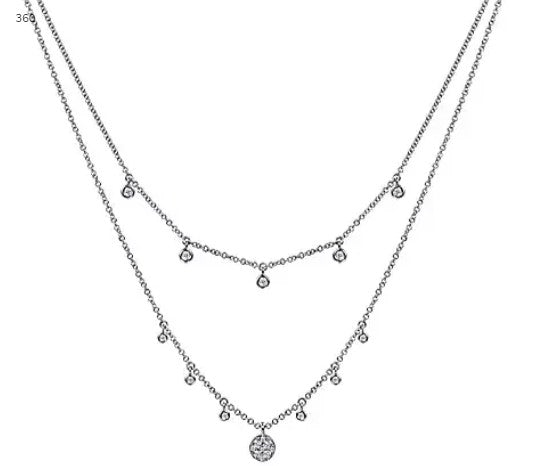 14k White Gold Layered Diamond Charm Drop Necklace by Gabriel & Co.