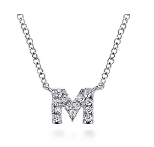 14K White Gold Diamond M Initial Pendant Necklace by Gabriel & Co.