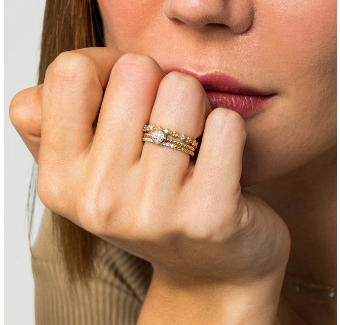 14K Yellow Gold Bujukan Bead and Diamond Stackable Ring by Gabriel & Co.